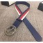 Gucci Width 4cm Sylvie Web and Leather Belt Blue with Interlocking G Buckle