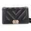 Chanel Embossed Chevron Medium Boy Flap Bag Black 2019