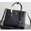 Prada Grained Leather Double Medium Tote Bag 1BG775/1BG008 Black/Khaki
