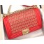 Chanel Lambskin Cotton Boy Flap Medium Bag Red 2019