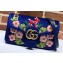 Gucci GG Marmont Small Matelassé Shoulder Bag 443497 Embroidered Velvet Blue