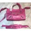 Balenciaga Classic Mini City Bag with Logo Strap Fuchsia