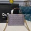 Dolce & Gabbana Small Devotion Top Handle Bag in Mordore Nappa Leather with Rhinestone Chain Silver 2019