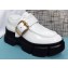 Prada Leather Buckle Derby Shoes Brushed White 2020