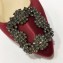 Manolo Blahnik Hangisi Satin Jewel Buckle Flats/Pumps Dark Red