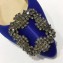 Manolo Blahnik Hangisi Satin Jewel Buckle Flats/Pumps Blue