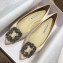 Manolo Blahnik Hangisi Satin Jewel Buckle Flats/Pumps Gold