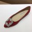 Manolo Blahnik Hangisi Glitter Fabric Jewel Buckle Flats/Pumps Red