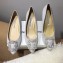 Manolo Blahnik Hangisi Glitter Fabric Jewel Buckle Flats/Pumps Silver