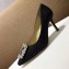 Manolo Blahnik Hangisi Glitter Fabric Jewel Buckle Flats/Pumps Black