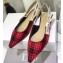 Dior Heel 1.5cm J'Adior Slingback Ballet Flats in Tartan Fabric Black/Red 2020