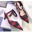 Dior Heel 4cm Symbols Gang Slingback Pumps in Tartan Fabric Black/Red 2020
