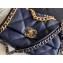 Chanel 19 Small Leather Flap Bag AS1160 Navy Blue 2020