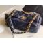 Chanel 19 Small Leather Flap Bag AS1160 Navy Blue 2020