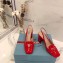 Prada Heel 7cm Patent Leather Triangle Logo Sandals Red 2020