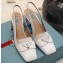 Prada Heel 7cm Patent Leather Triangle Logo Sandals White 2020