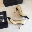 Chanel Pearl Heel 8cm Lambskin and Grosgrain Pumps G35534 Beige/Black 2020