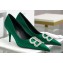 Balenciaga Heel Strassed BB Logo Satin Pumps Green 2020