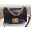 Chanel Lizard Pattern Boy Flap Shoulder Small Bag Black