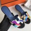 Hermes Heel 5cm Print Oasis Slipper Sandals Black/Blue