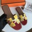 Hermes Print Oran Flat Slipper Sandals Red/Yellow