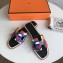 Hermes Print Oran Flat Slipper Sandals Black/White