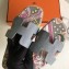 Hermes Print Oran Flat Slipper Sandals Gray