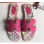 Hermes Print Oran Flat Slipper Sandals Fuchsia